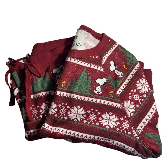 American Eagle AE X Peanuts Snoopy Christmas M Pajama Set Nordic Snowflake New - Picture 1 of 8